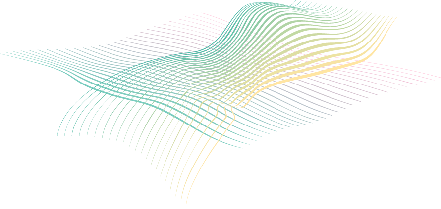 Feine, farbige Linien verlaufen parallel und bilden eine organisch geschwungene, netzartige Struktur. Fine, colored lines run parallel, forming an organically curving, net-like structure.